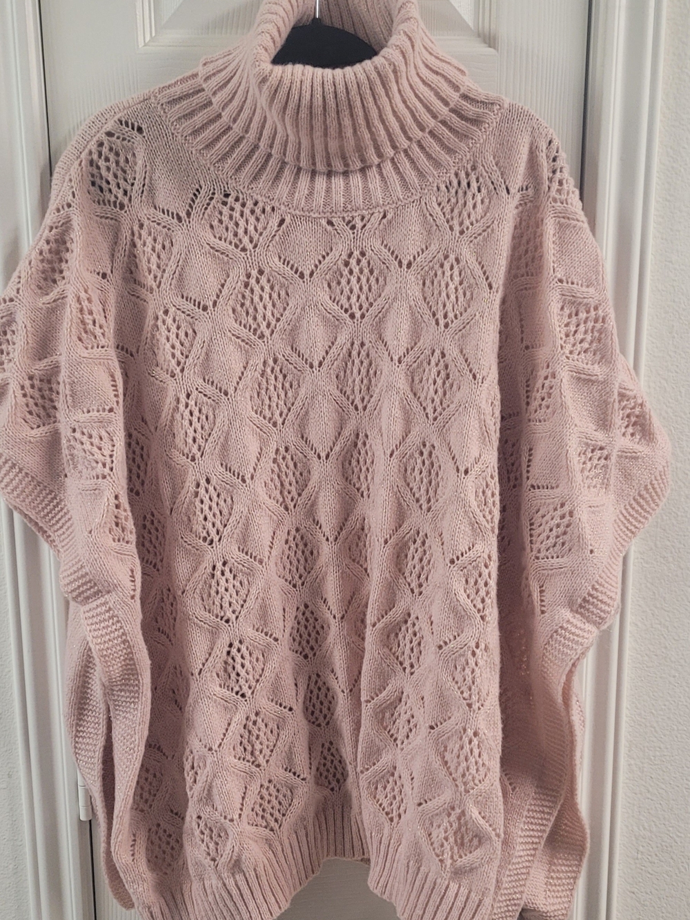 LC Lauren Conrad Blush Pink Open-Knit Turtleneck Sweater Poncho